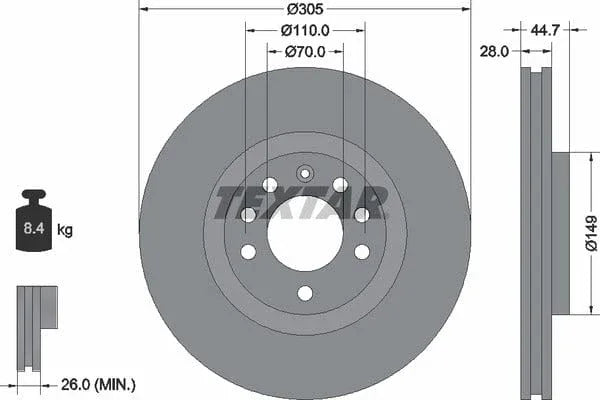 Textar Front Coated Brake Disc Pro Vented 92155403 305mm - image 4
