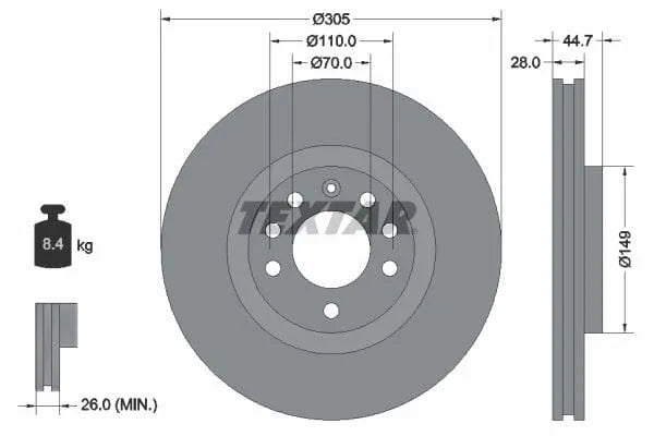 Textar Front Coated Brake Disc Pro Vented 92155403 305mm - image 3