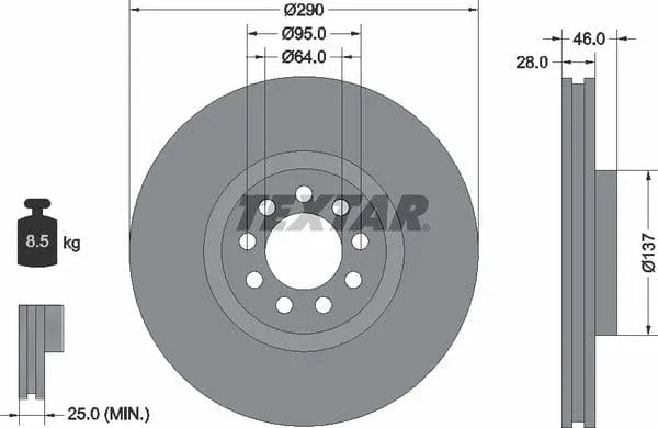 Textar Front Brake Disc Vented 92155700 290mm - image 4