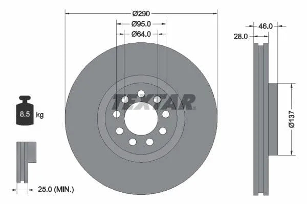 Textar Front Brake Disc Vented 92155700 290mm - image 3