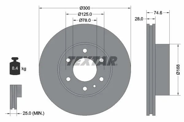 Textar Front Brake Disc Vented 92155900 300mm - image 3