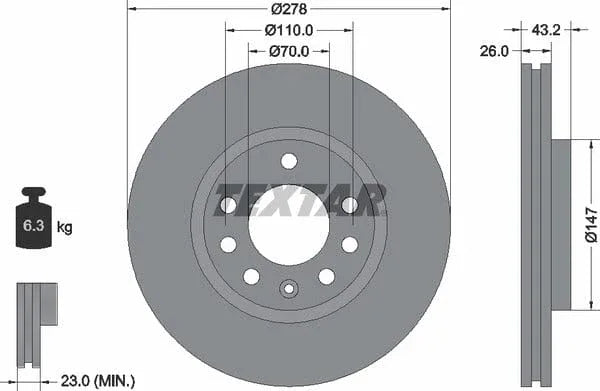 Textar Front Brake Disc Vented 92156400 278mm - image 4
