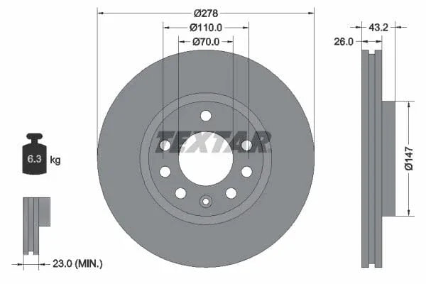 Textar Front Brake Disc Vented 92156400 278mm - image 3