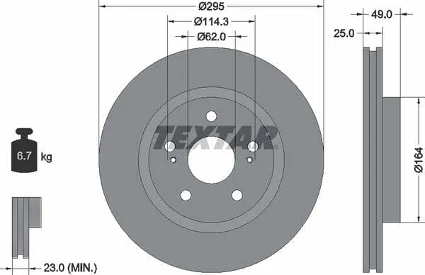 Textar Front Coated Brake Disc Pro Vented 92156503 295mm - image 4