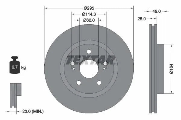 Textar Front Coated Brake Disc Pro Vented 92156503 295mm - image 3