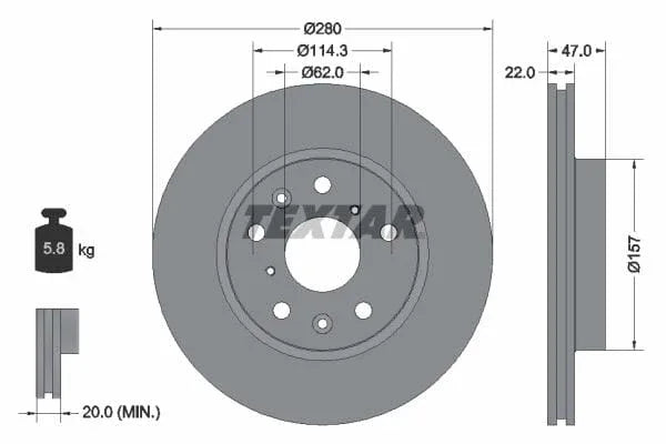 Textar Front Brake Disc Vented 92156600 280mm - image 3