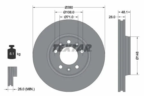 Textar Front Coated Brake Disc Pro Vented 92156903 280mm - image 3