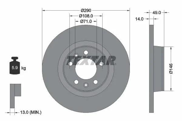 Textar Rear Brake Disc Solid 92157100 290mm - image 3