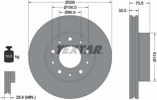 Textar Front Coated Brake Disc Pro Vented 92157303 300mm - image 4