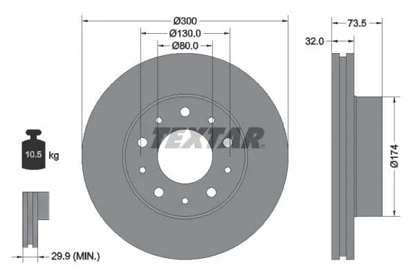 Textar Front Coated Brake Disc Pro Vented 92157303 300mm - image 3