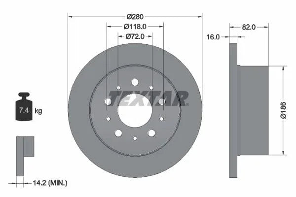 Textar Rear Brake Disc Pro Solid 92157403 280mm - image 3