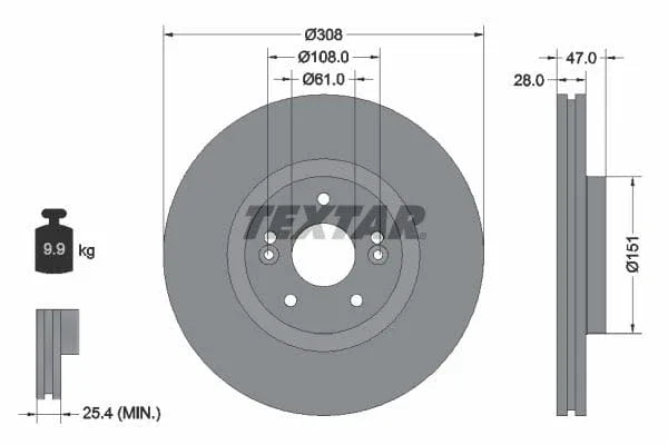 Textar Front Brake Disc Vented 92157700 308mm - image 3