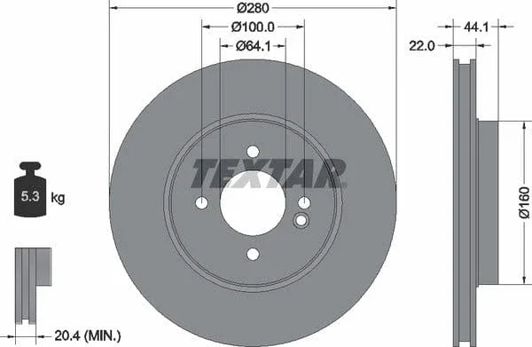Textar Front Coated High-Carbon Brake Disc Pro+ Vented 92157905 280mm - image 4