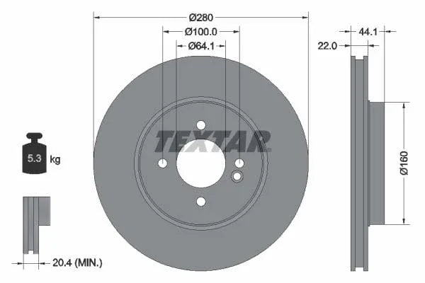 Textar Front Coated High-Carbon Brake Disc Pro+ Vented 92157905 280mm - image 3