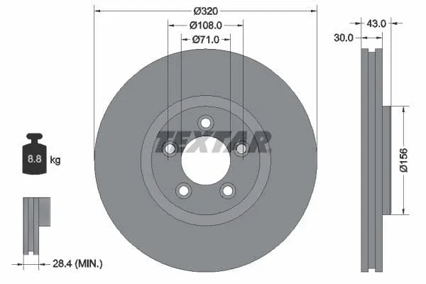 Textar Front Coated Brake Disc Pro Vented 92158703 320mm - image 3