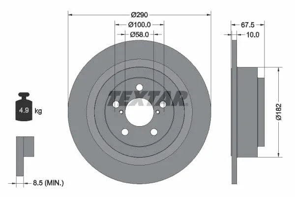 Textar Rear Brake Disc Solid 92158800 290mm - image 3