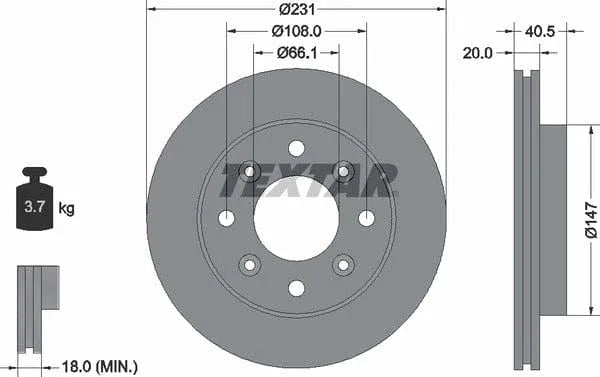 Textar Front Brake Disc Vented 92158900 231mm - image 4