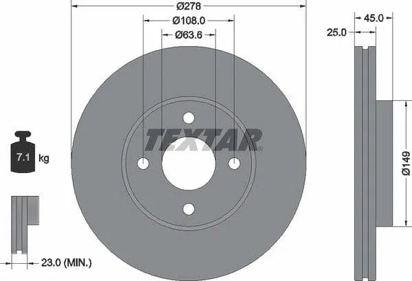 Textar Front Coated Brake Disc Pro Vented 92159003 278mm - image 4