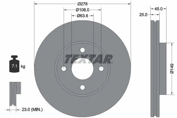 Textar Front Coated Brake Disc Pro Vented 92159003 278mm - image 3