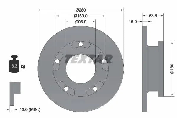 Textar Rear Brake Disc Pro Solid 92159103 280mm - image 3