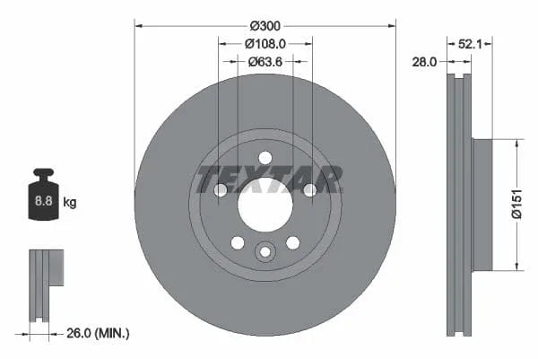 Textar Front Coated High-Carbon Brake Disc Pro+ Vented 92159205 300mm - image 3