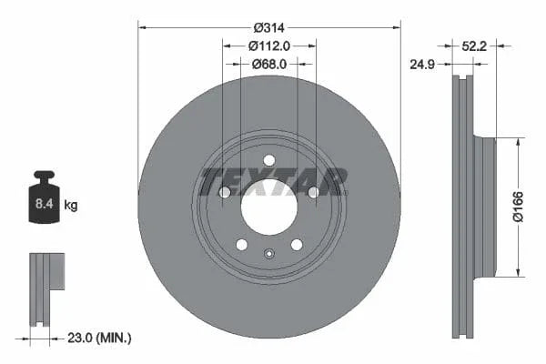 Textar Front Coated Brake Disc Pro Vented 92159903 314mm - image 3