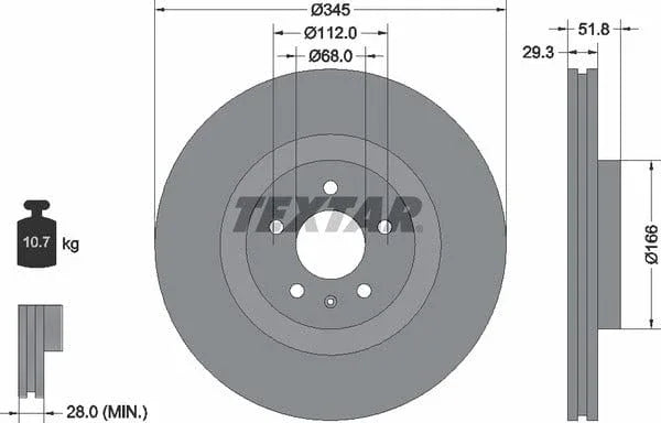 Textar Front Coated High-Carbon Brake Disc Pro+ Vented 92160205 345mm - image 4