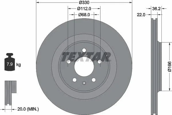 Textar Rear Brake Disc Pro Vented 92160303 330mm - image 4