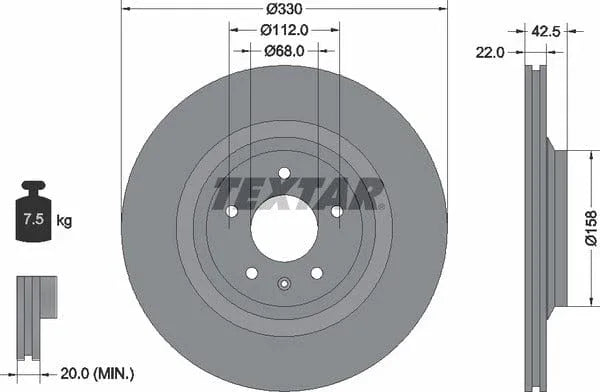 Textar Rear Brake Disc Pro Vented 92160403 330mm - image 4