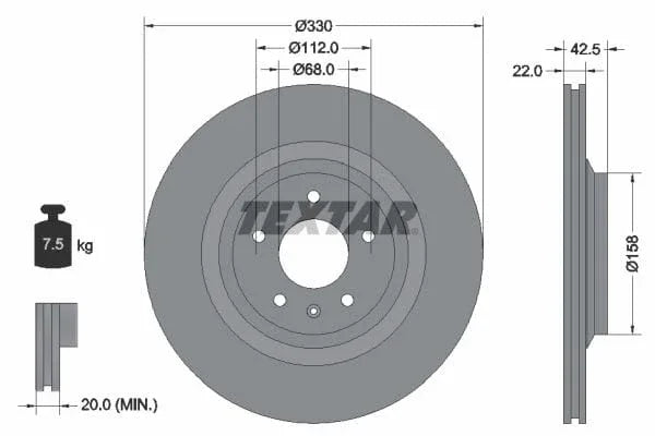 Textar Rear Brake Disc Pro Vented 92160403 330mm - image 3