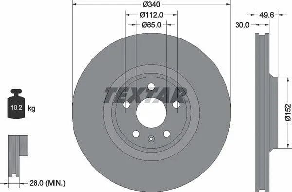 Textar Front Coated Brake Disc Pro Vented 92160503 340mm - image 4