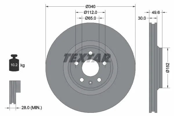 Textar Front Coated Brake Disc Pro Vented 92160503 340mm - image 3