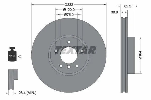 Textar Front Coated High-Carbon Brake Disc Pro+ Vented 92160805 332mm - image 3