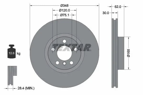 Textar Front Coated High-Carbon Brake Disc Pro+ Vented 92160905 348mm - image 3