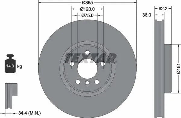 Textar Front Coated High-Carbon Brake Disc Pro+ Vented 92161005 365mm - image 4