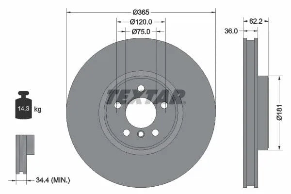 Textar Front Coated High-Carbon Brake Disc Pro+ Vented 92161005 365mm - image 3