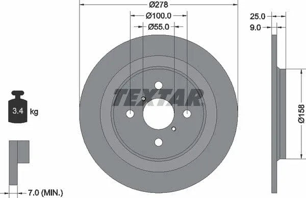 Textar Rear Brake Disc Pro Solid 92161903 278mm - image 4