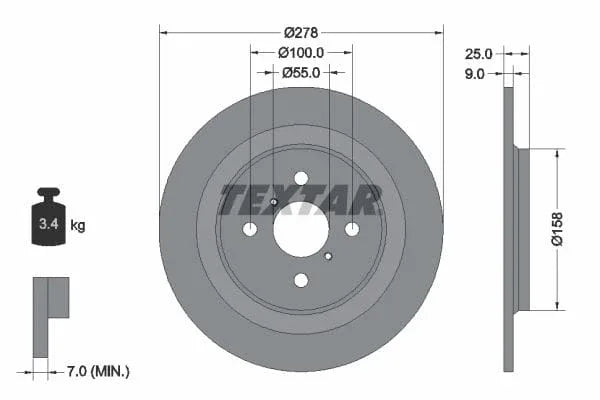 Textar Rear Brake Disc Pro Solid 92161903 278mm - image 3