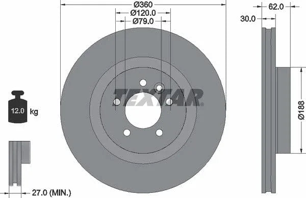Textar Front Coated Brake Disc Pro Vented 92162003 360mm - image 4