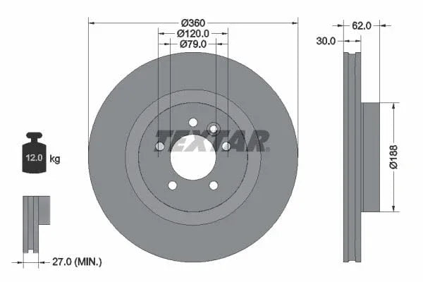 Textar Front Coated Brake Disc Pro Vented 92162003 360mm - image 3
