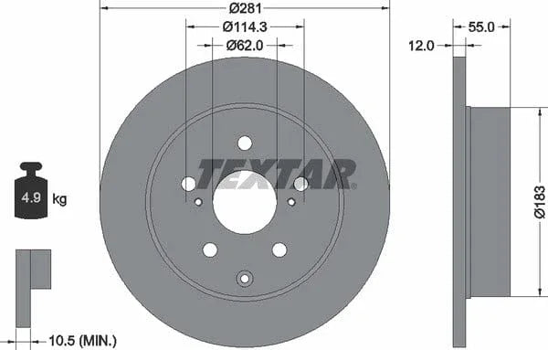 Textar Rear Brake Disc Pro Solid 92162103 281mm - image 4
