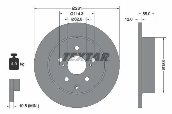 Textar Rear Brake Disc Pro Solid 92162103 281mm - image 3