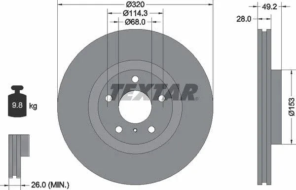Textar Front Coated High-Carbon Brake Disc Pro+ Vented 92162405 320mm - image 4