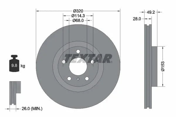 Textar Front Coated High-Carbon Brake Disc Pro+ Vented 92162405 320mm - image 3