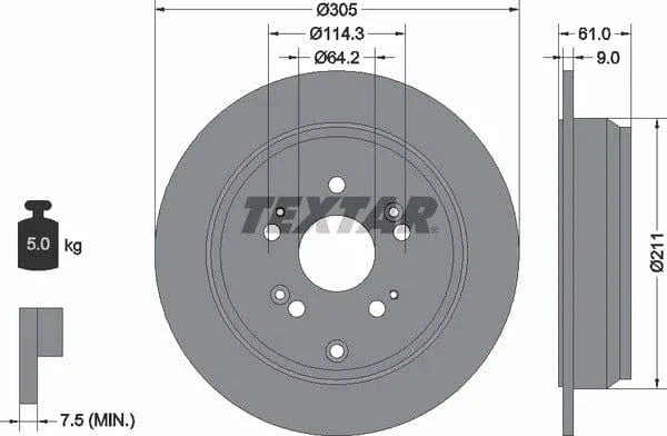 Textar Rear Brake Disc Pro Solid 92162503 305mm - image 4