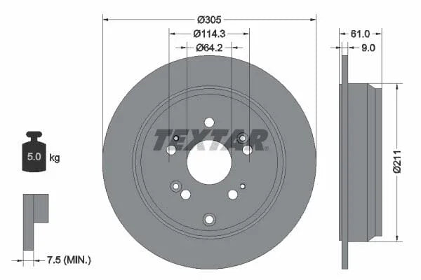 Textar Rear Brake Disc Pro Solid 92162503 305mm - image 3