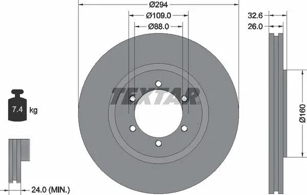 Textar Front Brake Disc Vented 92162600 294mm - image 4