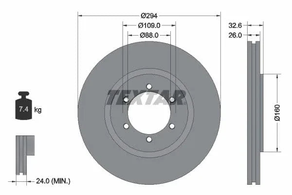 Textar Front Brake Disc Vented 92162600 294mm - image 3