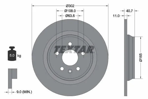 Textar Rear Brake Disc Pro Solid 92162903 302mm - image 3
