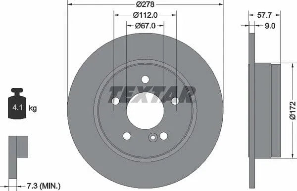 Textar Rear Brake Disc Pro Solid 92163103 278mm - image 4